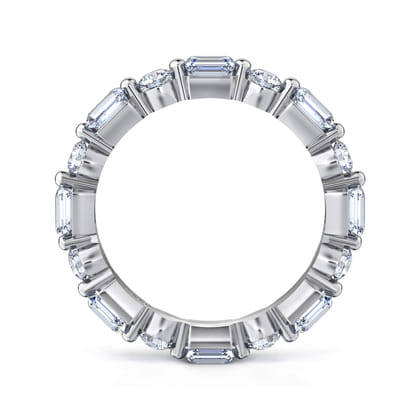 Emerald - 14K White Gold Emerald Cut and Round Diamond Eternity Band
