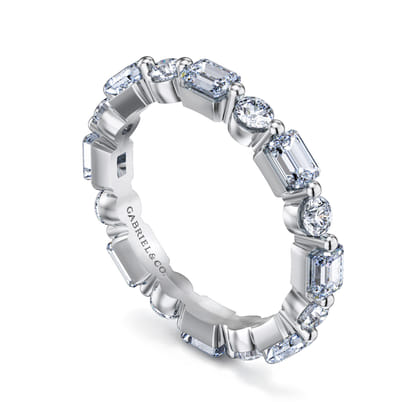 Emerald - 14K White Gold Emerald Cut and Round Diamond Eternity Band