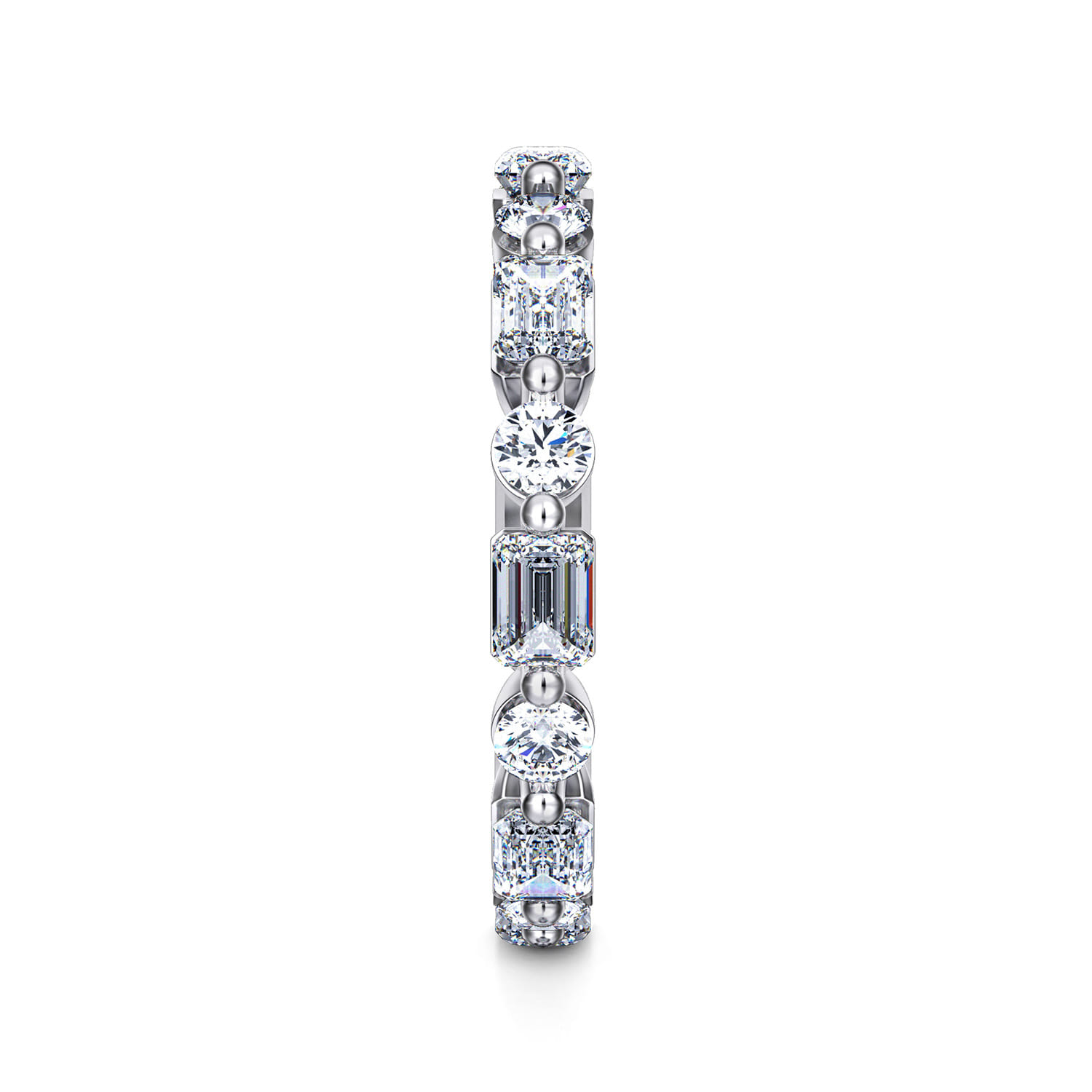 Eternity Band Wedding Ring in 14k White Gold with Emerald Cut Natural Diamond at Gabriel & Co. - Shot 4