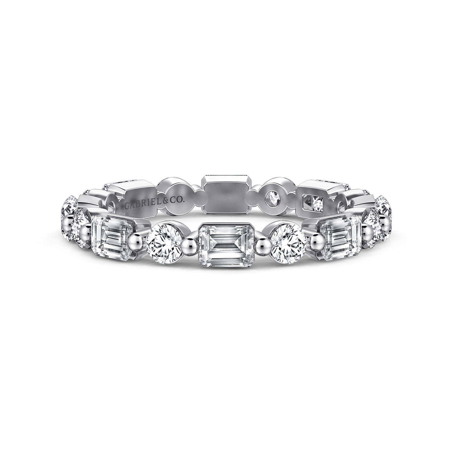 Eternity Band Wedding Ring in 14k White Gold with Emerald Cut Natural Diamond at Gabriel & Co. - Shot 1