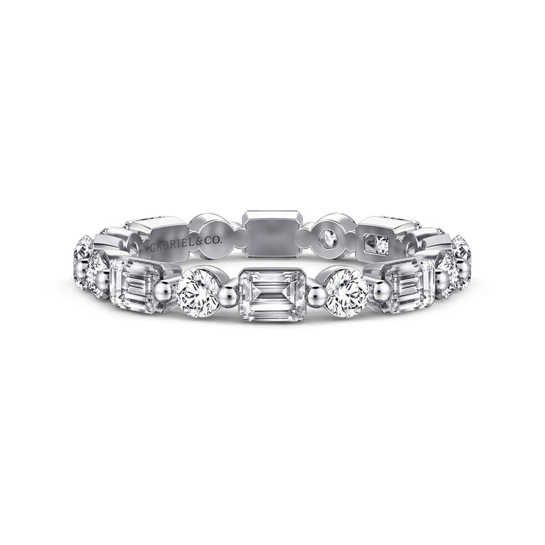 Eternity Band Wedding Ring in 14k White Gold with Emerald Cut Natural Diamond at Gabriel & Co. - Shot 1