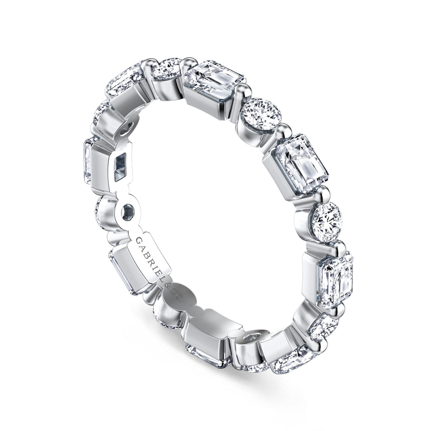 Eternity Band Wedding Ring in 14k White Gold with Emerald Cut Natural Diamond at Gabriel & Co. - Shot 3
