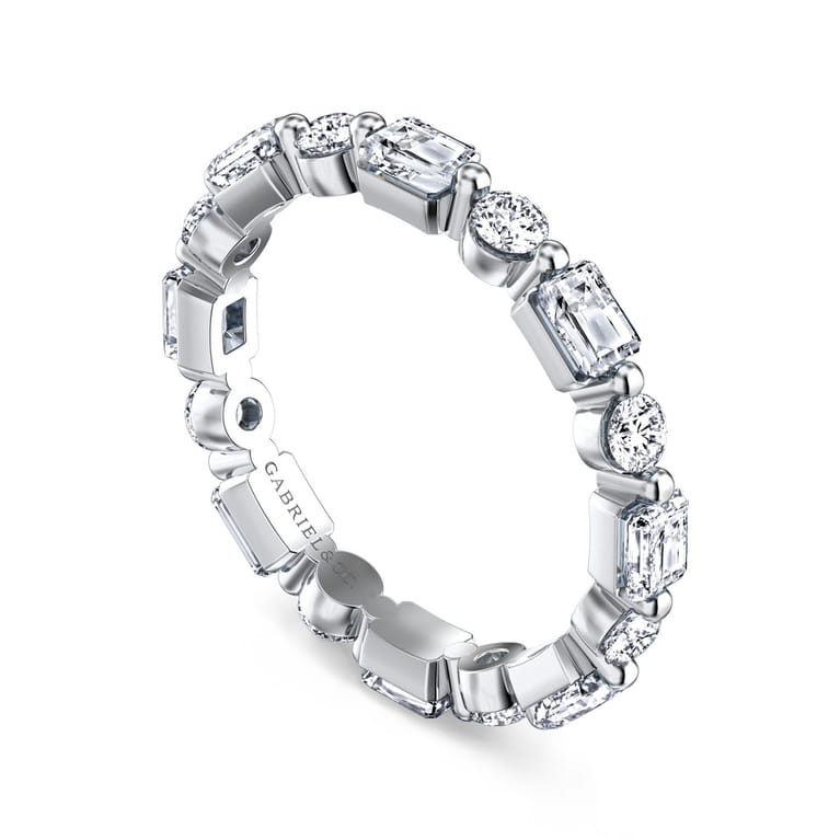 Eternity Band Wedding Ring in 14k White Gold with Emerald Cut Natural Diamond at Gabriel & Co. - Shot 3