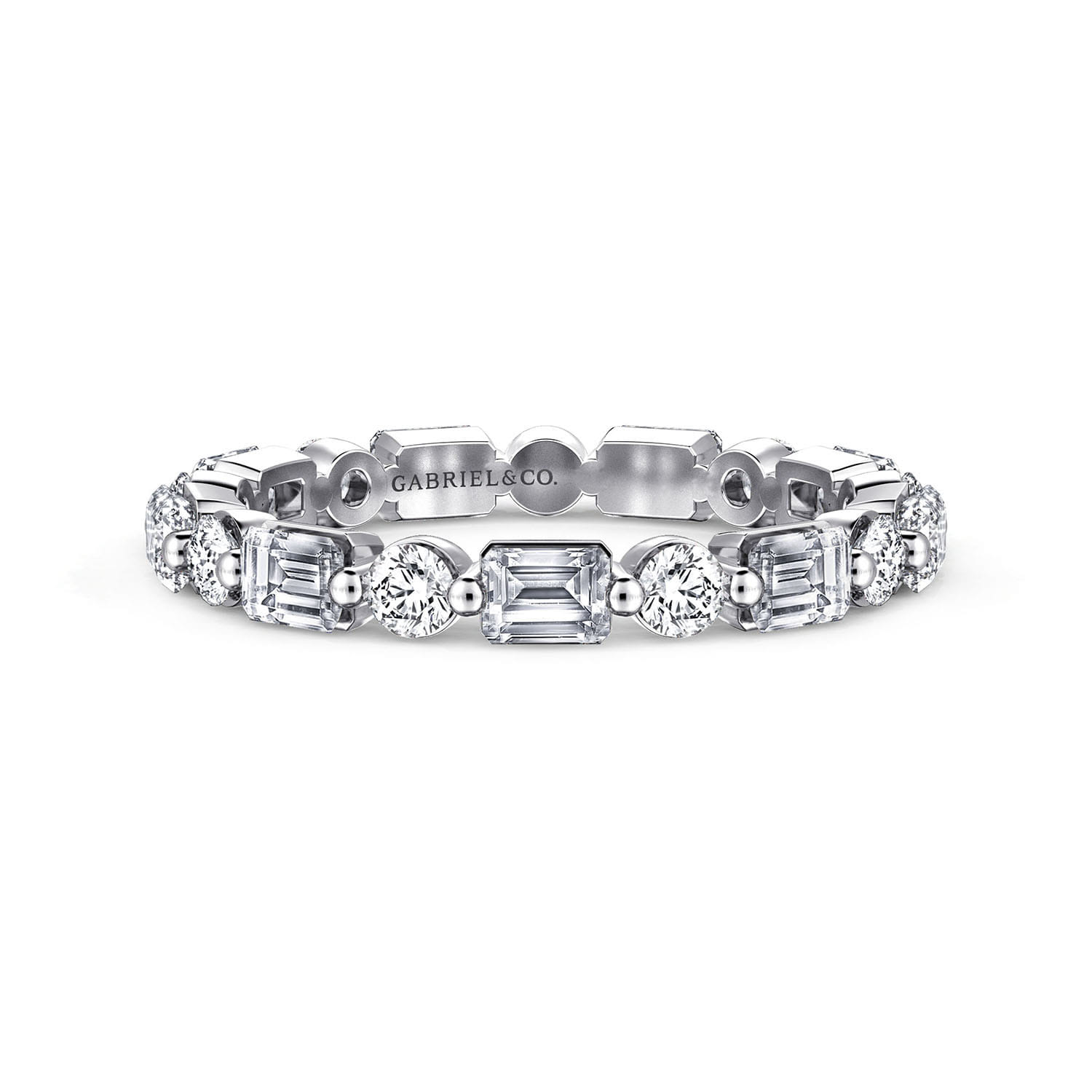 Eternity Band Wedding Ring in 14k White Gold with Emerald Cut Natural Diamond at Gabriel & Co. - Shot 1