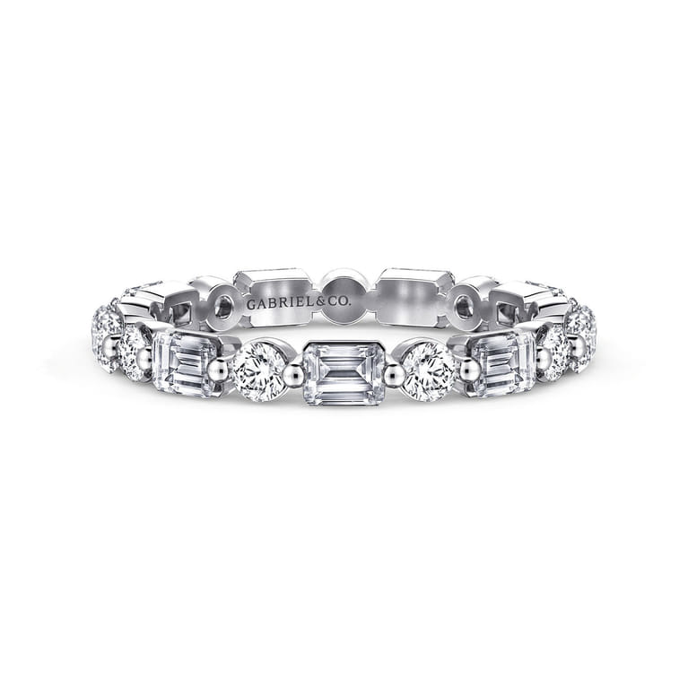 Eternity Band Wedding Ring in 14k White Gold with Emerald Cut Natural Diamond at Gabriel & Co. - Shot 1