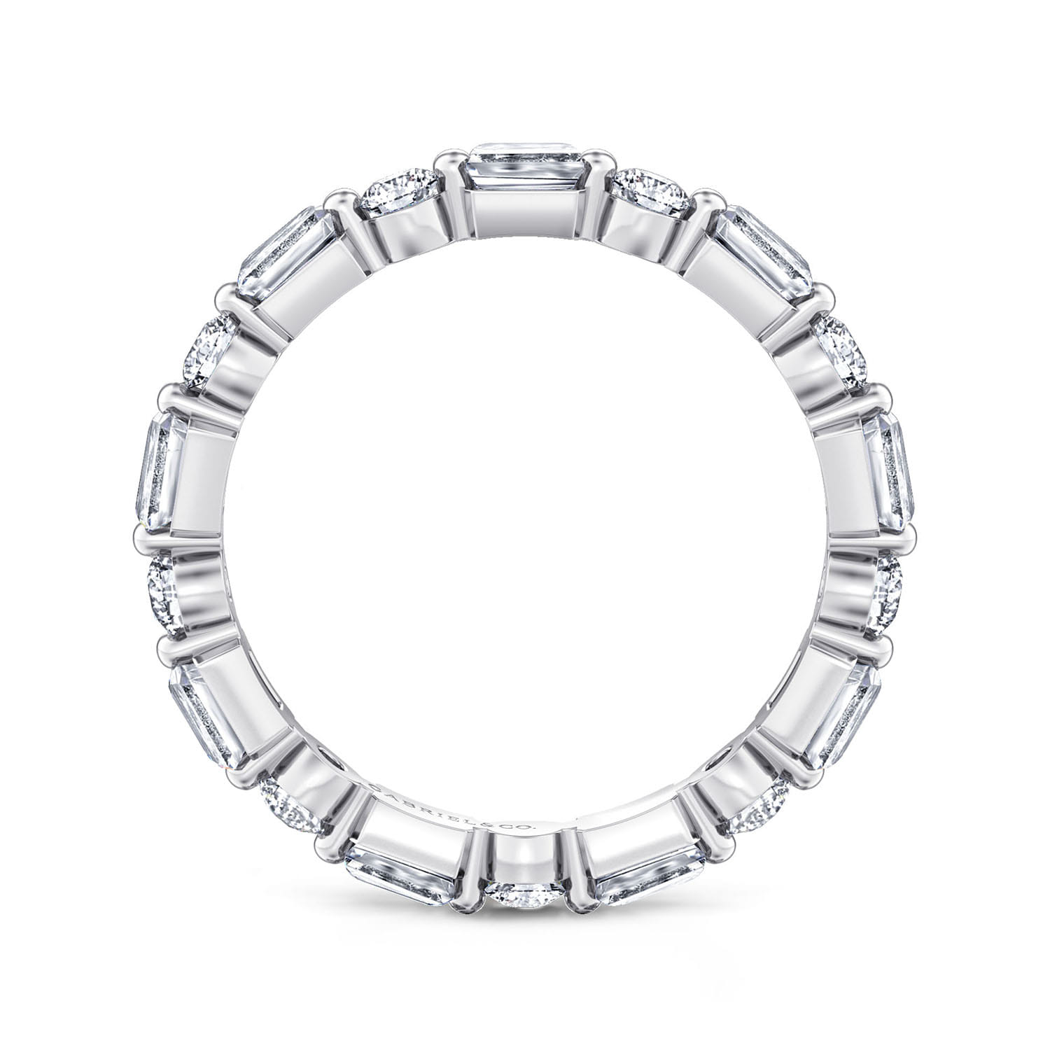 Eternity Band Wedding Ring in 14k White Gold with Emerald Cut Natural Diamond at Gabriel & Co. - Shot 2