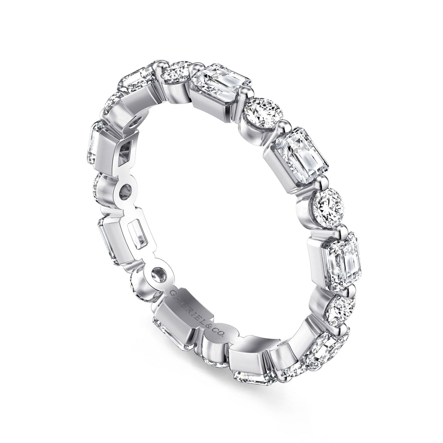 Eternity Band Wedding Ring in 14k White Gold with Emerald Cut Natural Diamond at Gabriel & Co. - Shot 3