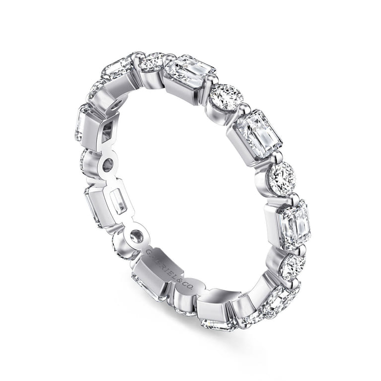 Eternity Band Wedding Ring in 14k White Gold with Emerald Cut Natural Diamond at Gabriel & Co. - Shot 3