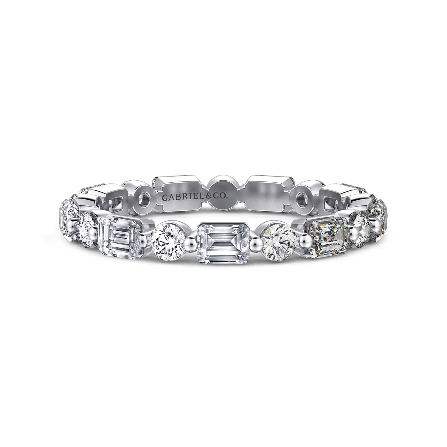 Eternity Band Wedding Ring in 14k White Gold with Emerald Cut Natural Diamond at Gabriel & Co. - Shot 1