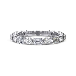 Emerald - 14K White Gold Emerald Cut and Round Diamond Eternity Band