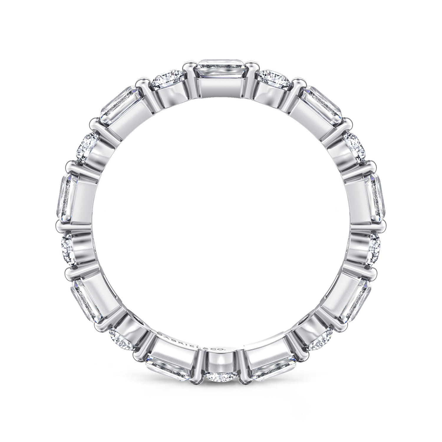 Eternity Band Wedding Ring in 14k White Gold with Emerald Cut Natural Diamond at Gabriel & Co. - Shot 2