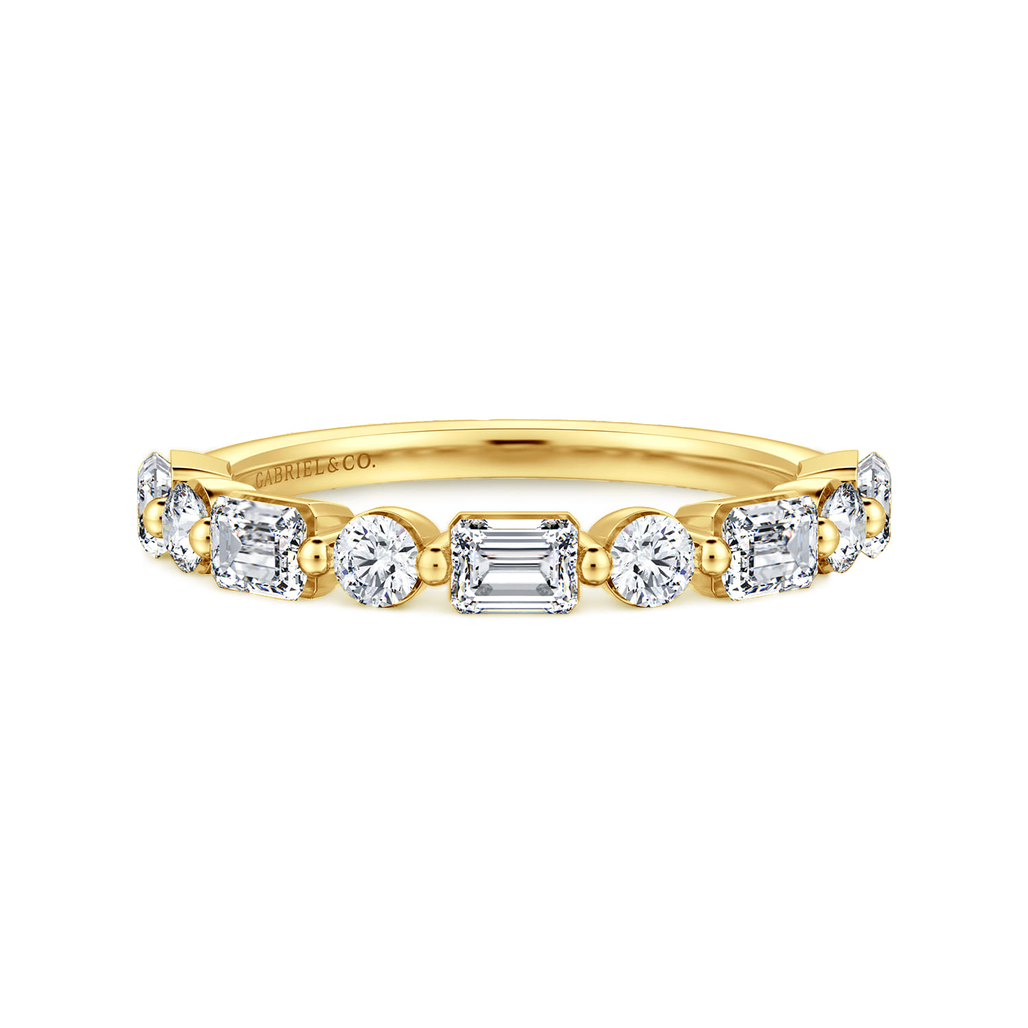 Straight Wedding Ring in 14k Yellow Gold with Emerald Cut Natural Diamond at Gabriel & Co. - Shot 1