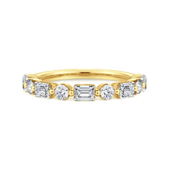 Emerald - 14K Yellow Gold Baguette and Round Diamond Anniversary Band
