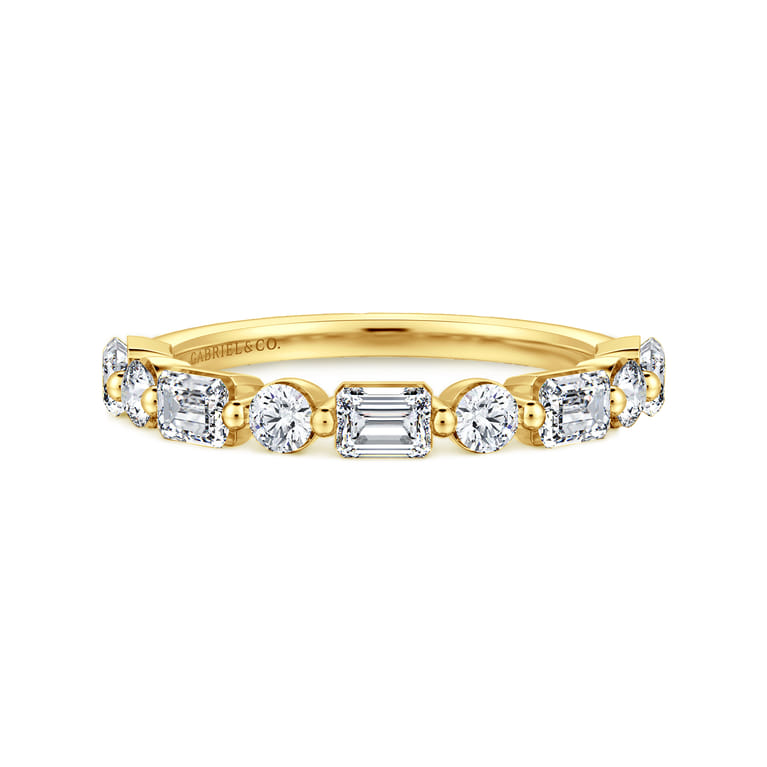 Straight Wedding Ring in 14k Yellow Gold with Emerald Cut Natural Diamond at Gabriel & Co. - Shot 1