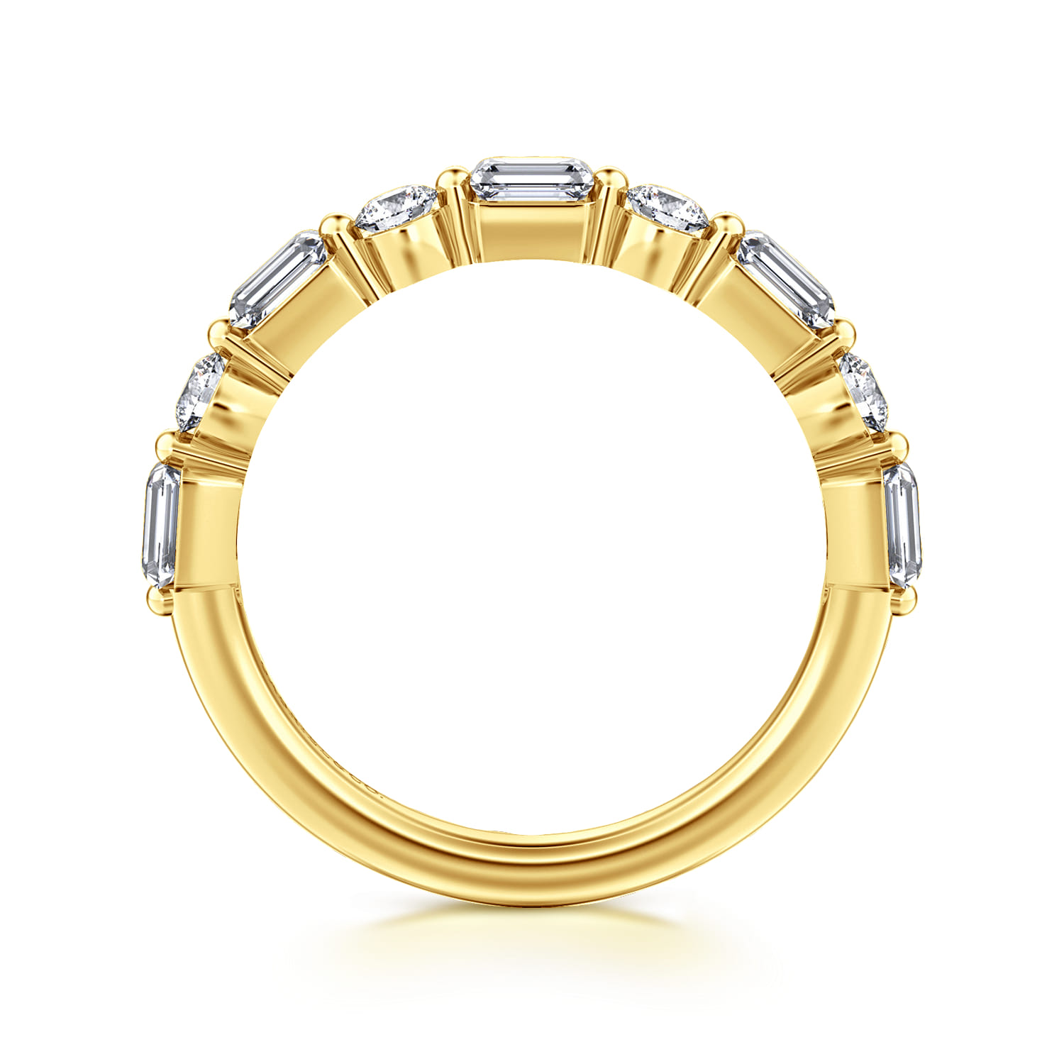 Straight Wedding Ring in 14k Yellow Gold with Emerald Cut Natural Diamond at Gabriel & Co. - Shot 2