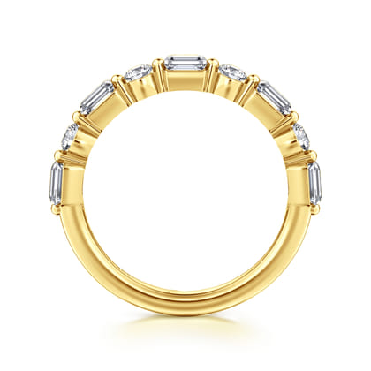 Emerald - 14K Yellow Gold Baguette and Round Diamond Anniversary Band