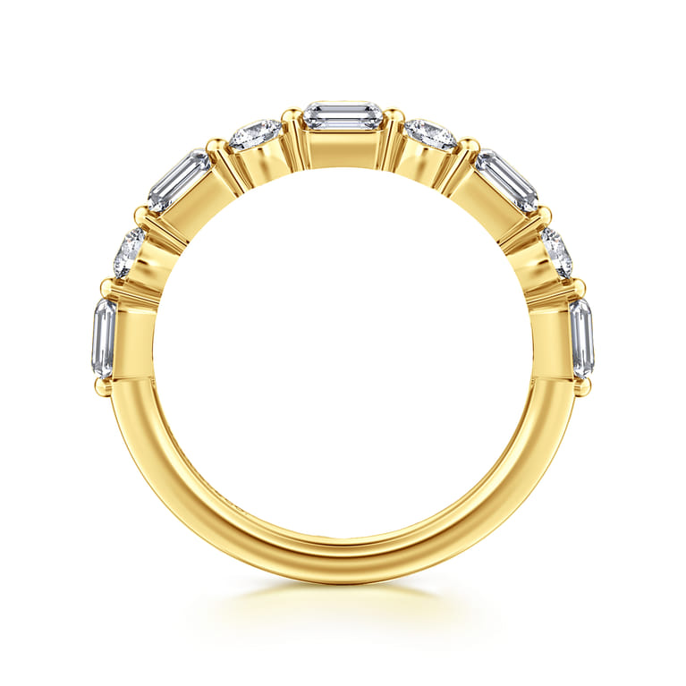 Straight Wedding Ring in 14k Yellow Gold with Emerald Cut Natural Diamond at Gabriel & Co. - Shot 2