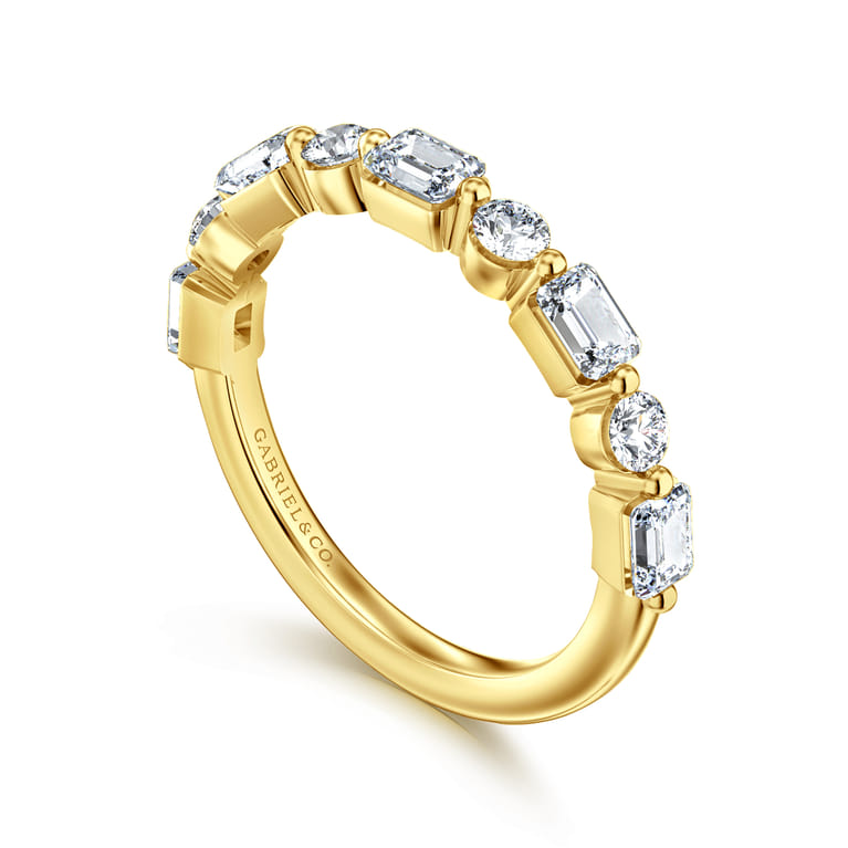 Straight Wedding Ring in 14k Yellow Gold with Emerald Cut Natural Diamond at Gabriel & Co. - Shot 3