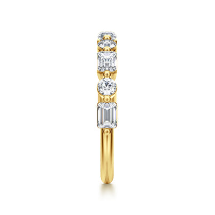 Emerald - 14K Yellow Gold Baguette and Round Diamond Anniversary Band