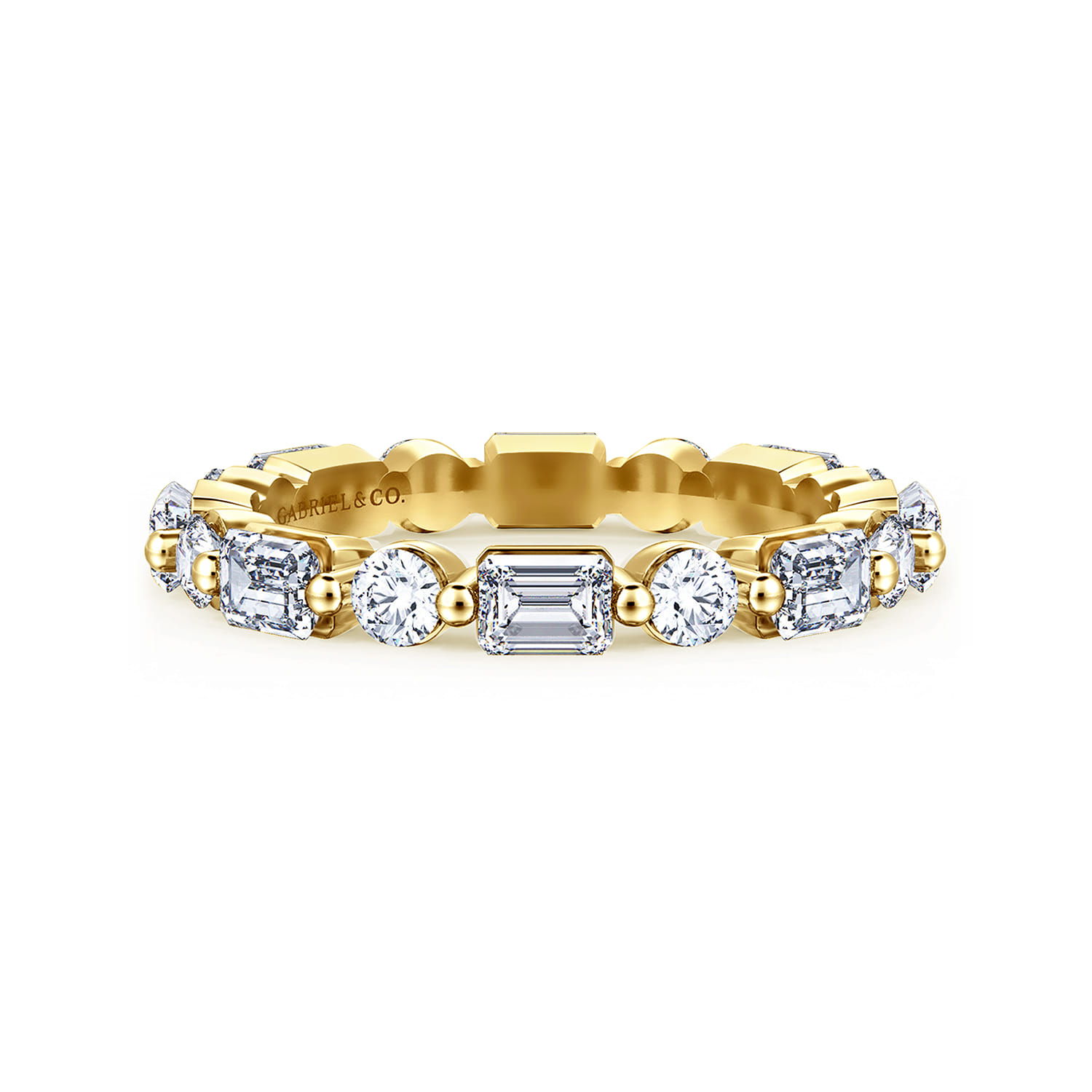 Eternity Band Wedding Ring in 14k Yellow Gold with Emerald Cut Natural Diamond at Gabriel & Co. - Shot 1