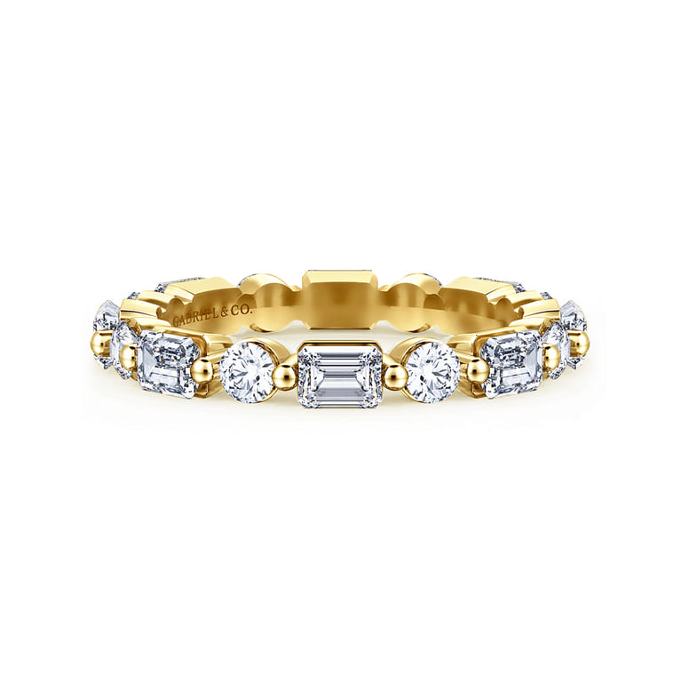 Eternity Band Wedding Ring in 14k Yellow Gold with Emerald Cut Natural Diamond at Gabriel & Co. - Shot 1