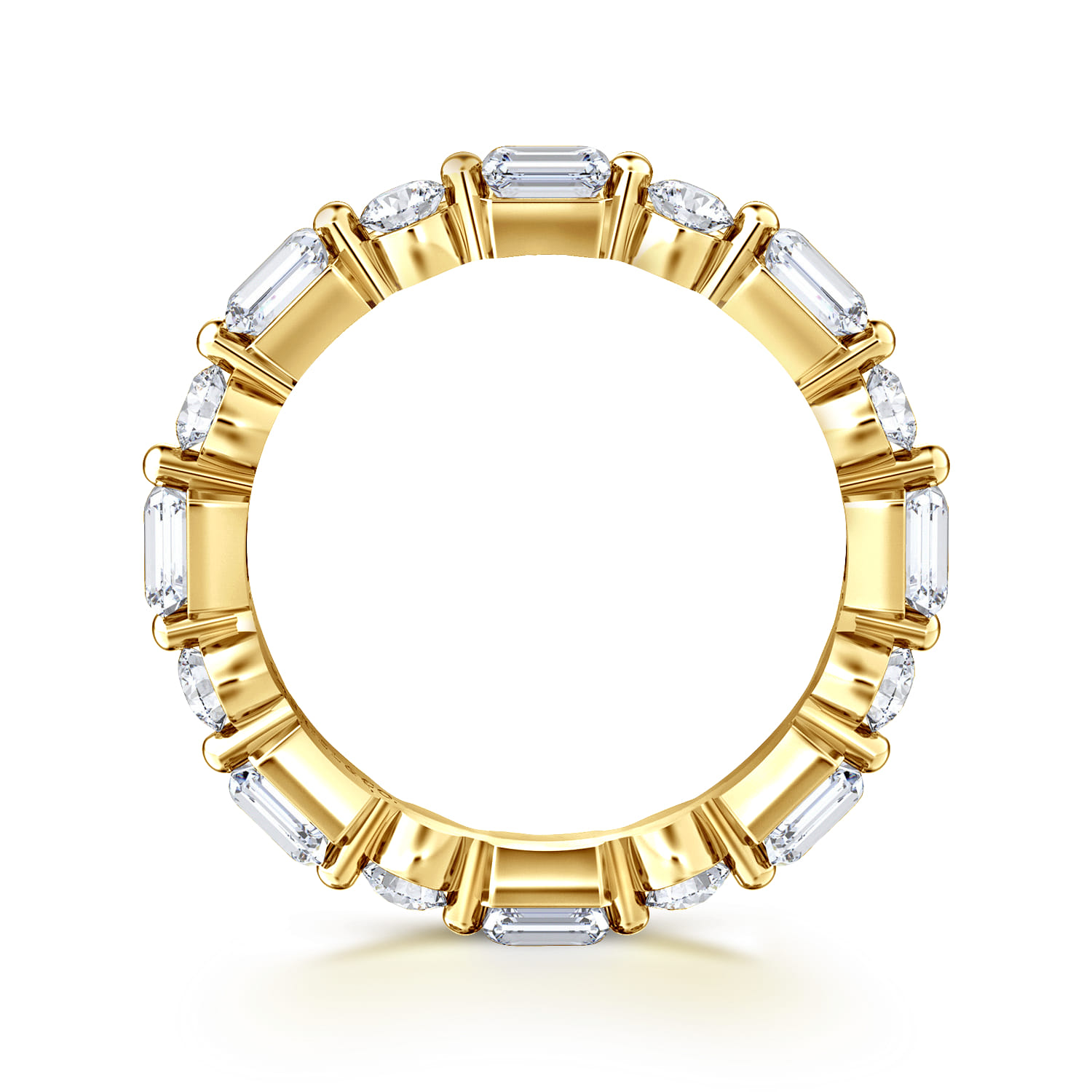 Eternity Band Wedding Ring in 14k Yellow Gold with Emerald Cut Natural Diamond at Gabriel & Co. - Shot 2
