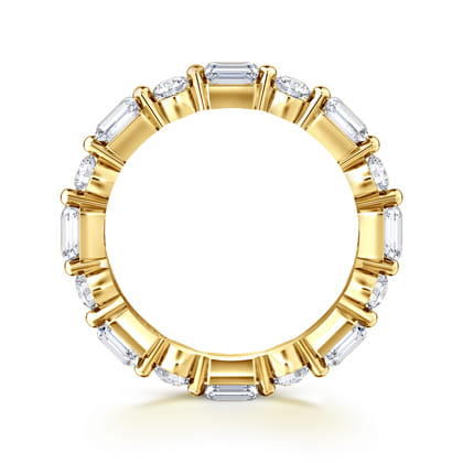 Emerald - 14K Yellow Gold Emerald Cut and Round Diamond Eternity Band