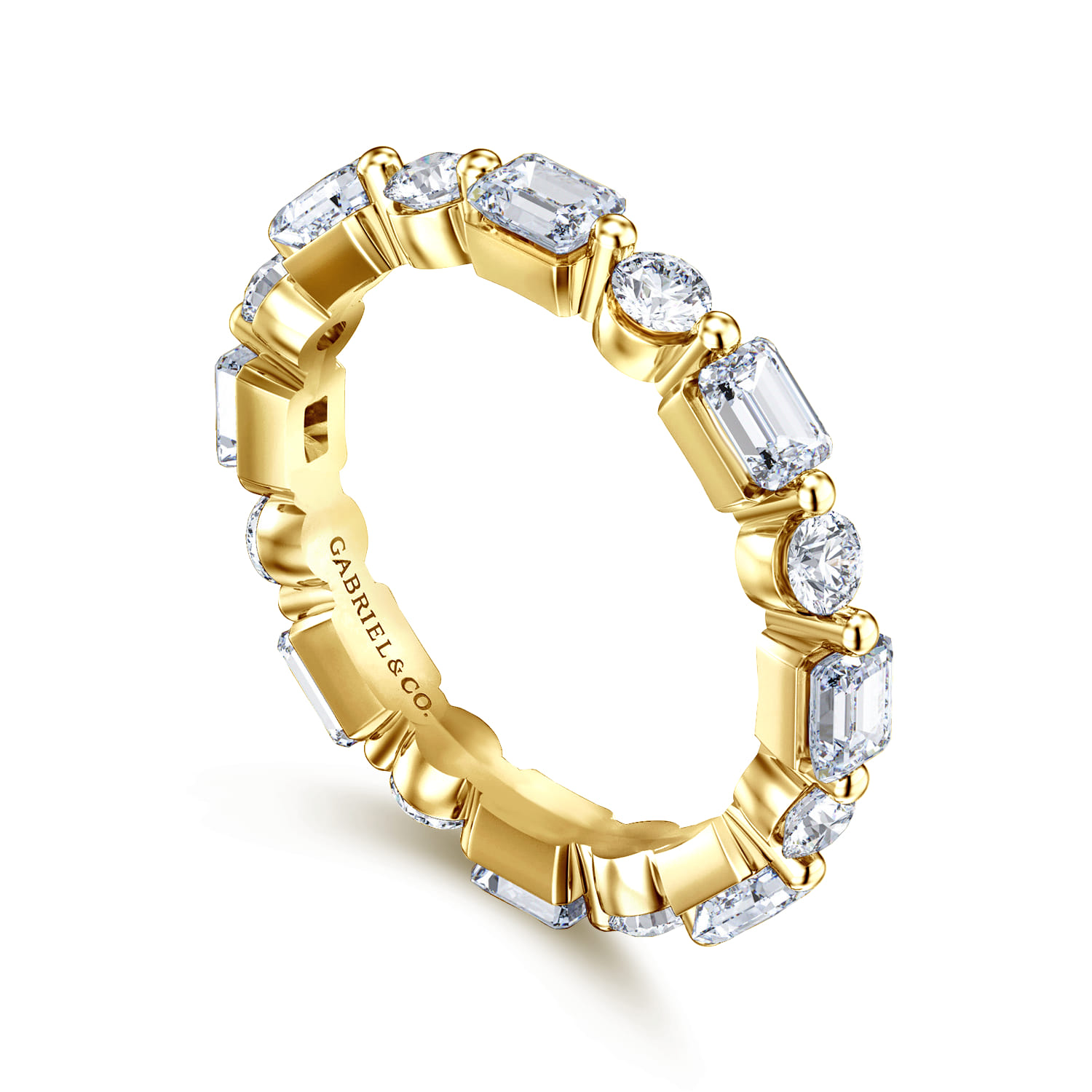 Eternity Band Wedding Ring in 14k Yellow Gold with Emerald Cut Natural Diamond at Gabriel & Co. - Shot 3
