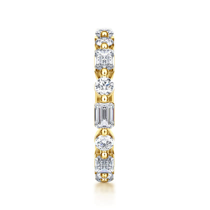 Emerald - 14K Yellow Gold Emerald Cut and Round Diamond Eternity Band