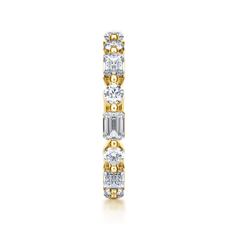 Eternity Band Wedding Ring in 14k Yellow Gold with Emerald Cut Natural Diamond at Gabriel & Co. - Shot 4