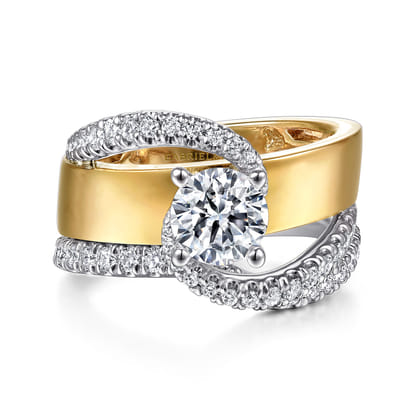 Emerie - 14K White-Yellow Gold Round Bypass Diamond Engagement Ring