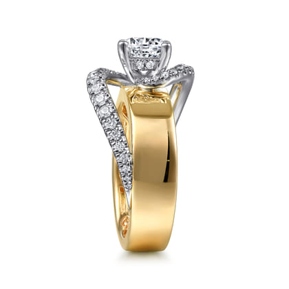 Emerie - 14K White-Yellow Gold Round Bypass Diamond Engagement Ring