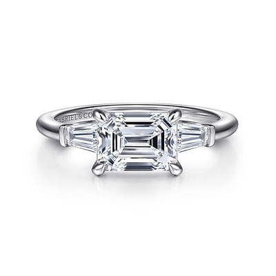 Emeroux - 14K White Gold Emerald Cut Three Stone Diamond Engagement Ring