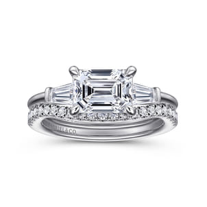 Emeroux - 14K White Gold Emerald Cut Three Stone Diamond Engagement Ring
