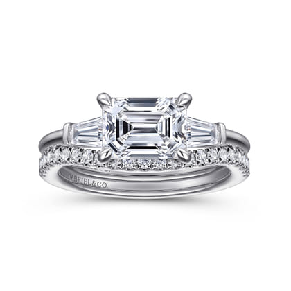 Emeroux - 14K White Gold Emerald Cut Three Stone Diamond Engagement Ring