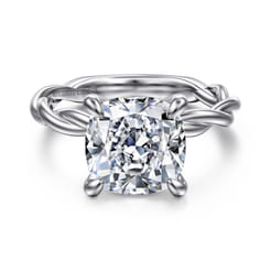 Emersin - 14K White Gold Twisted Cushion Cut Diamond Engagement Ring