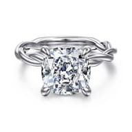 Emersin - 14K White Gold Twisted Cushion Cut Diamond Engagement Ring