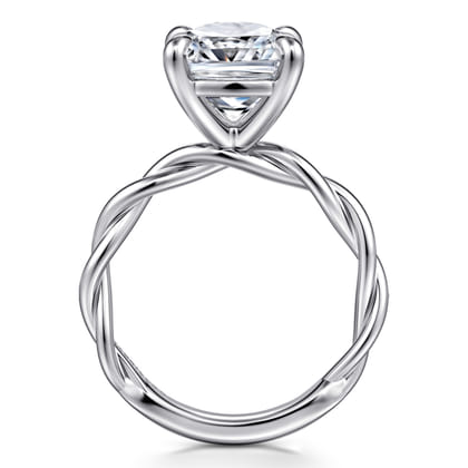 Emersin - 14K White Gold Twisted Cushion Cut Diamond Engagement Ring