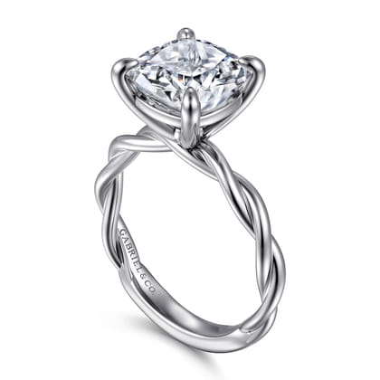Emersin - 14K White Gold Twisted Cushion Cut Diamond Engagement Ring