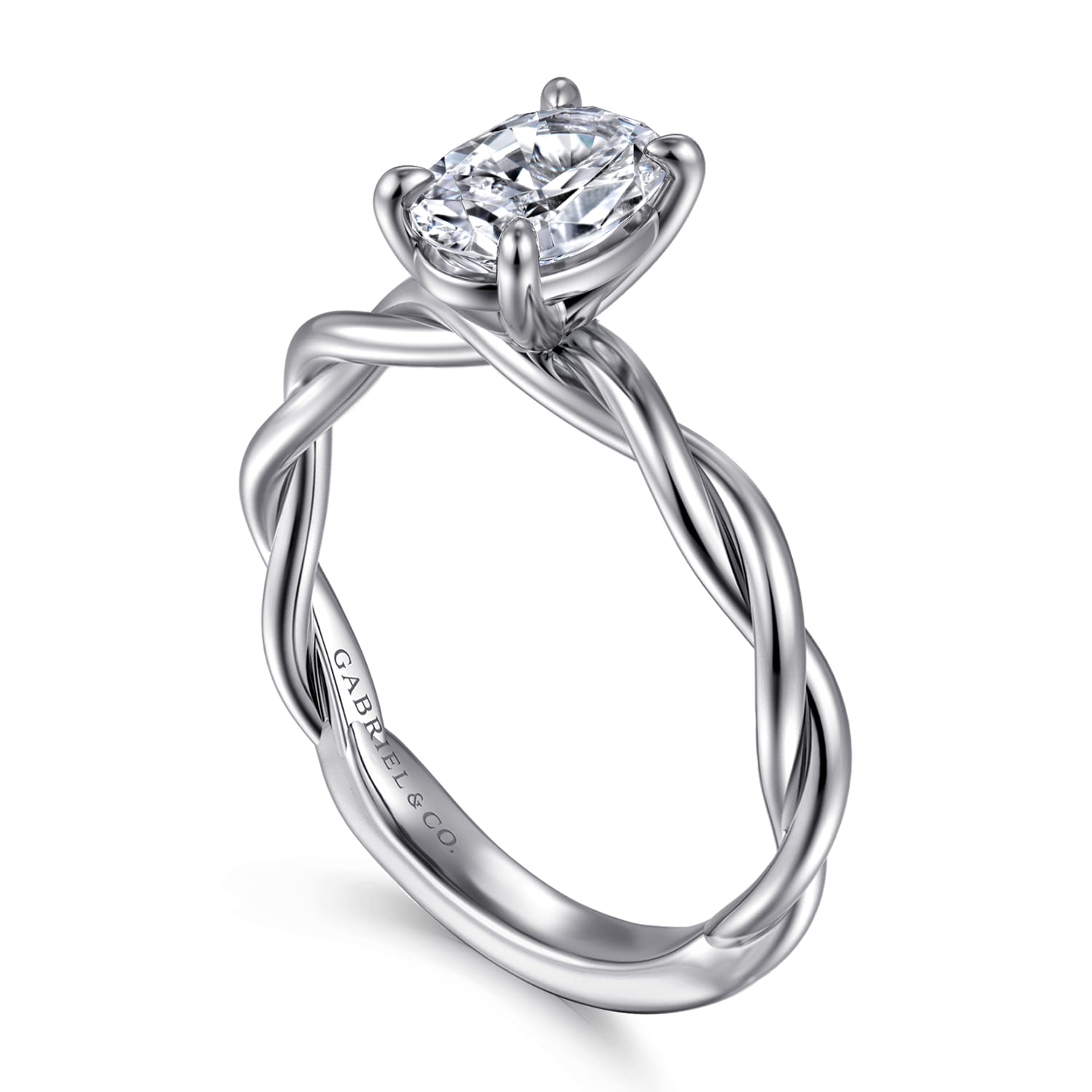 Emersin - 14K White Gold Twisted Oval Diamond Engagement Ring