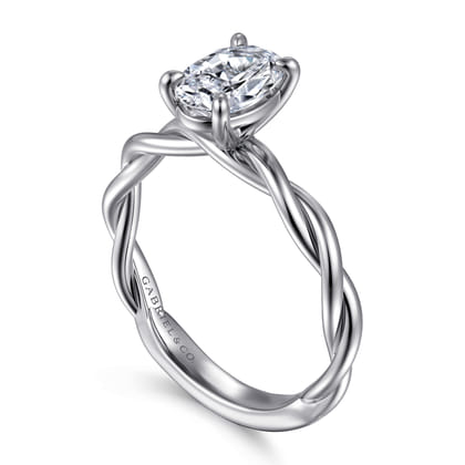 Emersin - 14K White Gold Twisted Oval Diamond Engagement Ring