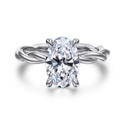 Emersin - 14K White Gold Twisted Oval Diamond Engagement Ring