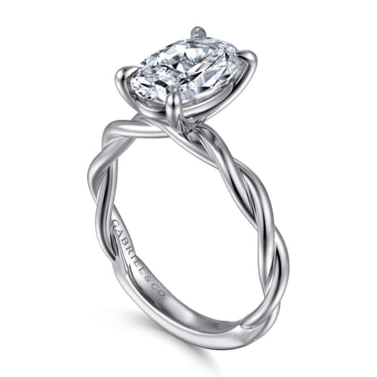 Emersin - 14K White Gold Twisted Oval Diamond Engagement Ring