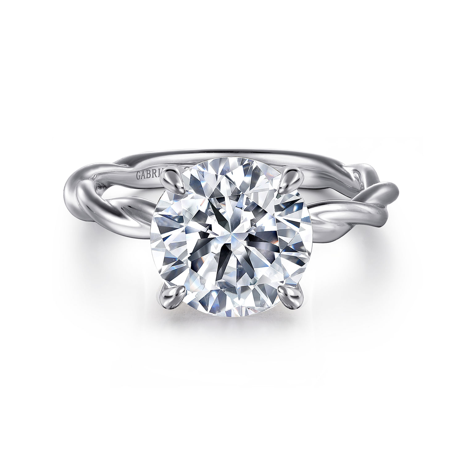 Emersin - 14K White Gold Twisted Round Diamond Engagement Ring