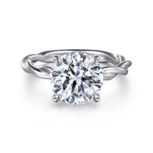 Emersin - 14K White Gold Twisted Round Diamond Engagement Ring