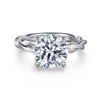 Emersin - 14K White Gold Twisted Round Diamond Engagement Ring