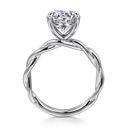 Emersin - 14K White Gold Twisted Round Diamond Engagement Ring