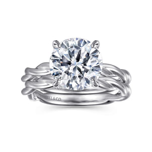 Emersin - 14K White Gold Twisted Round Diamond Engagement Ring