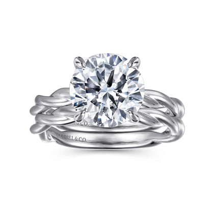 Emersin - 14K White Gold Twisted Round Diamond Engagement Ring