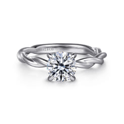 Emersin - 14K White Gold Twisted Round Diamond Engagement Ring